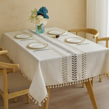 Boho štýl - vyšívaný obrus 140x220 cm, natur 95